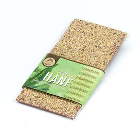 Handgegossene Bio-Hanf-Schokolade aus Österreich mit mild-nussigen, gerösteten Hanfsamen, reich an Omega-3 und FairTrade-zertifiziert